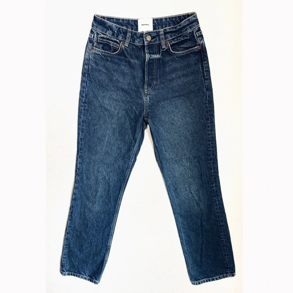 Reformation Cynthia High Rise Straight Jeans Womens Sz 26 Button Fly Blue Denim - Picture 2 of 15